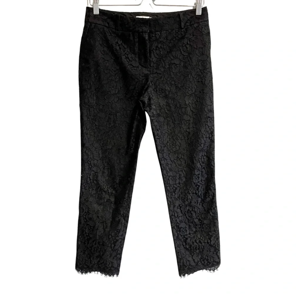 Kate Spade Black Ankle Pants Lace Trousers Size 2 Cigarette Leg Career Pants